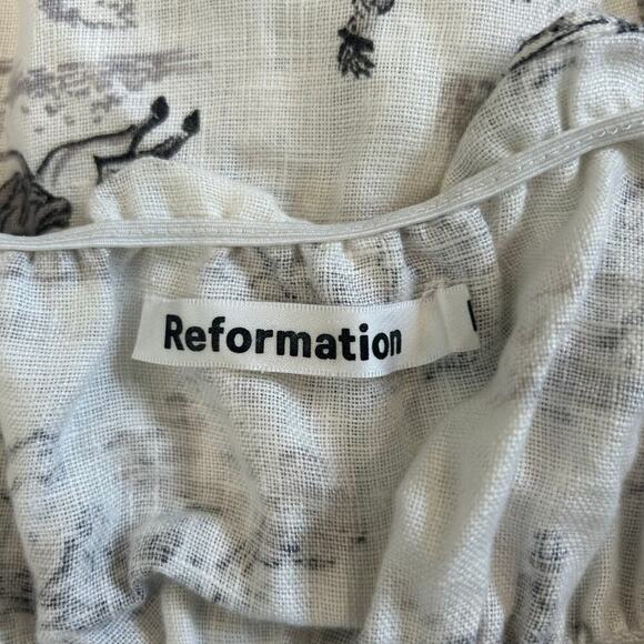 Reformation Tabatha Dress in Britannia Linen Smocked Ruffled Mini Size 12 - Picture 7 of 9